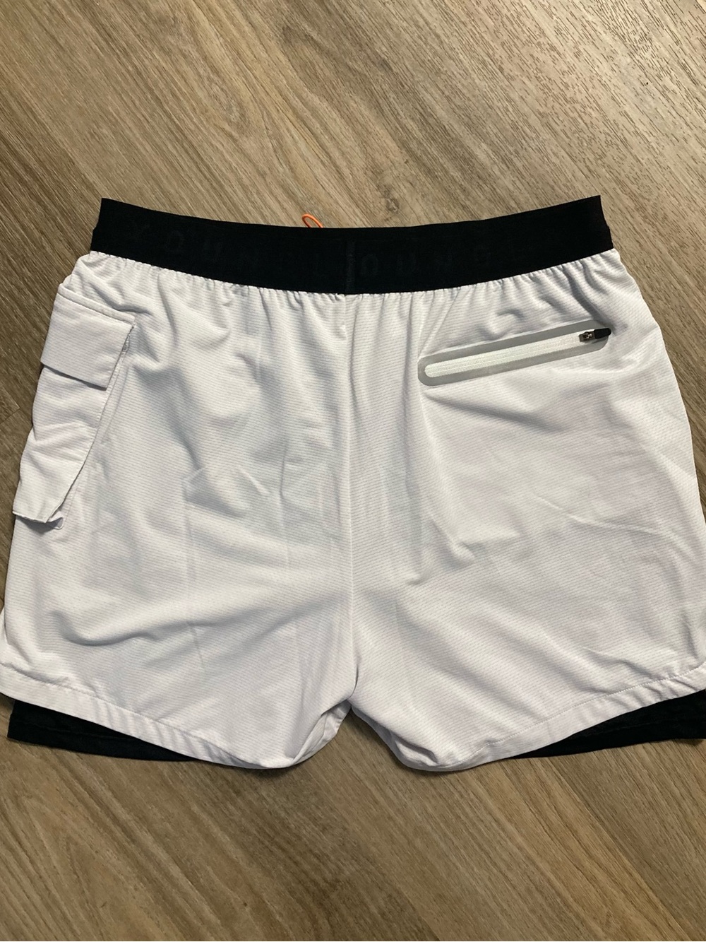 YoungLA White Athletic Shorts with Black compression and Orange Accent - Picture 7 of 8